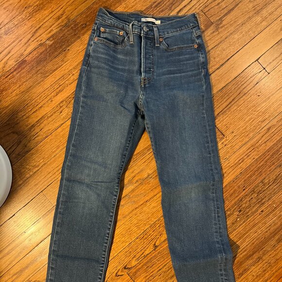 wedgie bright blue straight cottagecore coastal high waist straight cropped leg - Picture 2 of 5